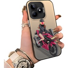 Ucuc Realme Note 50 Uyumlu Silikon Kenar Sert Arka Anti Düşme Kılıfı Motorsiklet Kızı