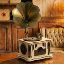 Midex GR-26WH Fm Radyolu Nostaljik Gramofon Görünümlü Müzik Kutusu Bluetooth Hoparlör