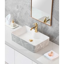 Harmeh Prag 3011 Desenli Tezgah Üstü Kare Lavabo 60X40X14CM