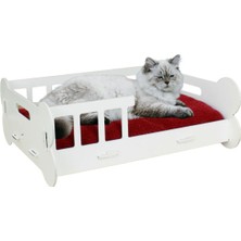 Feyza Design Büyük Ahşap Kedi Yatağı, Beyaz, Parlak Boyalı, 50X35 Cm, Kemikli Model
