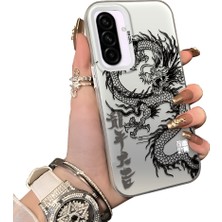 Ucuc Samsung Galaxy A56 Uyumlu Silikon Kenar Sert Arka Anti Düşme Kılıfı Ejderha Desenli