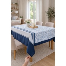 Rona Home Lacivert Mavi Çiçekli Leke Tutmaz Kaliteli Premium Kumaş Mutfak Yemek Masası Örtüsü Şık Sofra
