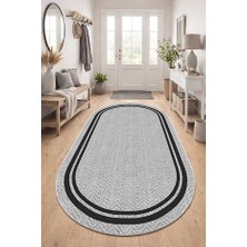 Qatalina Makinede Yıkanabilir Kaymaz Taban Leke Tutmaz Dijital Oval Mutfak Halısı Salon Halısı ve Yolluk - Gri Oval