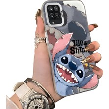 Ucuc Samsung Galaxy A12/M12 Uyumlu Sert Akrilik Arka Silikon Kenar Lens Koruma Kılıf Sevimli Stitch