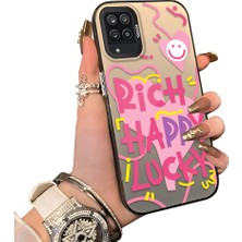 Ucuc Samsung Galaxy A12/M12 Uyumlu Sert Akrilik Arka Silikon Kenar Lens Koruma Kılıf Graffiti Deseni