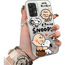 Ucuc Samsung Galaxy A32 Uyumlu Sert Akrilik Arka Silikon Kenar Lens Koruma Kılıf Snoopy Deseni