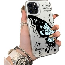 Ucuc iPhone 14 Pro Uyumlu Sert Akrilik Arka Silikon Kenar Lens Koruma Kılıf Kelebek Deseni