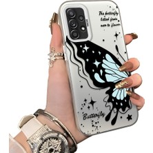 Ucuc Samsung Galaxy A52 Uyumlu Sert Akrilik Arka Silikon Kenar Lens Koruma Kılıf Kelebek Deseni