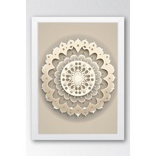 E2 Nova 3D Kağıt Sanatı Efektli Mandala Çerçeveli Tablo - Lüks Modern Minimalist Vizon Duvar Dekoru