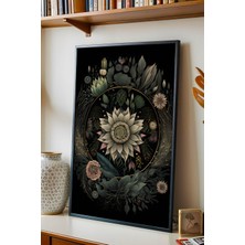 E2 Nova Mistik Gece Bahçesi Mandala Çerçeveli Tablo - Lüks Modern Gotik Botanik Duvar Dekoru Antrasit Sanat