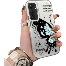 Ucuc Samsung Galaxy S23 Fe Uyumlu Sert Akrilik Arka Silikon Kenar Lens Koruma Kılıf Kelebek Deseni