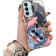 Ucuc Samsung Galaxy M15 Uyumlu Sert Akrilik Arka Silikon Kenar Lens Koruma Kılıf Sevimli Stitch
