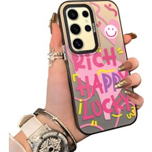 Ucuc Samsung Galaxy S24 Ultra Uyumlu Sert Akrilik Arka Silikon Kenar Lens Koruma Kılıf Graffiti Deseni