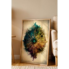 E2 Nova Mistik Pusula Mandala Çerçeveli Tablo - Lüks Modern Sulu Boya Soyut Duvar Dekoru Antrasit Sanat