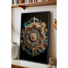 E2 Nova 3D Rölyef Efektli Mimari Mandala Tablo - Lüks Modern Turkuaz Bakır Duvar Dekoru Antrasit Çerçeveli