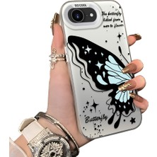 Ucuc iPhone 16E Uyumlu Sert Akrilik Arka Silikon Kenar Lens Koruma Kılıf Kelebek Deseni
