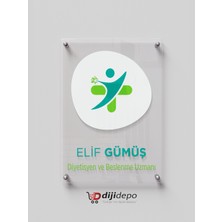 Dijidepo Diyetisyenlere Özel Kapı Tabelası 25X35 cm - Şeffaf Pleksi Uv Baskılı Ofis Levhası