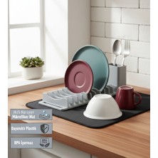 MHT Su Emici Matlı Tezgah Üstü Büyük Boy 3 Parça Bulaşıklık Seti Kurutma Matı Gri-Turuncu