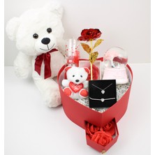 Trend Robo Sevgiliye Aşk Dolu Kalp Kutu Hediye Seti – Peluş Ayıcık - 925 Ayar Gümüş Kolye ve Bileklik