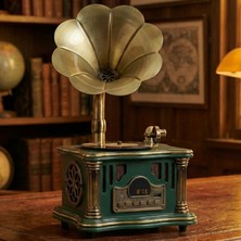 Midex GR-26GRN Fm Radyolu Nostaljik Gramofon Görünümlü Müzik Kutusu Bluetooth Hoparlör