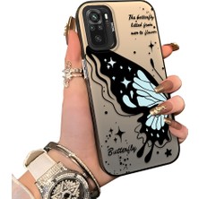 Ucuc Redmi Note 10S Uyumlu Sert Akrilik Arka Silikon Kenar Lens Koruma Kılıf Kelebek Deseni