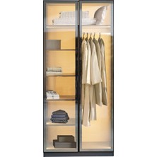 Eos Mobilya 202 - Ledli ve Reflekte Camlı Antrasit 100 cm Modül Dolap