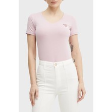 Guess Streç Pamuklu Slim Fit V Yaka Logolu T Shirt W2YI45J1314 Bayan T Shirt W2YI45 J1314 A627