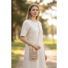 Tokuşka Rafya Örgü Kapaklı Çapraz Omuz Telefon Çantası