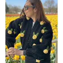 Organicmira Kadın Güllü Oversize Ceket Sevgililer Günü Crop Chunky