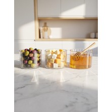 Countra 3'lü Çizgi Desen Cam Kahvaltılık Kase Seti Şeffaf Cam Sunum ve Mezelik Kasesi 365 ml