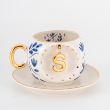 BSK Ceramics Handmade Fağfuri Desenli Harfli Kahve Fincanı S Harfi