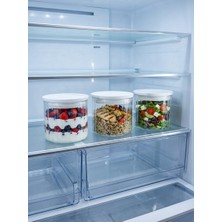 Countra 3'lü Çizgi Desenli Vakum Kapaklı Cam Kahvaltılık Saklama Kabı Şeffaf Tasarım 365 ml