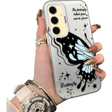 Ucuc Samsung Galaxy S24 Fe Uyumlu Sert Akrilik Arka Silikon Kenar Lens Koruma Kılıf Kelebek Deseni