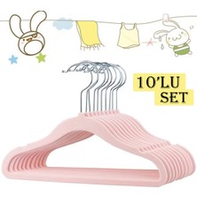 PremiumPort 10 Adet Kadife Bebek Askısı, Kaymaz ve Iz Bırakmaz, Pembe Renkli