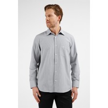 İmza Siyah - Beyaz Çizgili Desen Sert Yaka Uzun Kol Cepli Comfort Fit Pamuklu Gömlek 1004255280