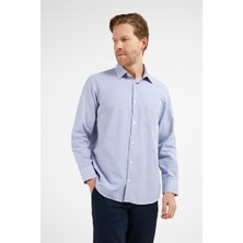 İmza Lacivert - Beyaz Çizgili Desen Sert Yaka Uzun Kol Cepli Comfort Fit Pamuklu Gömlek 1004255280
