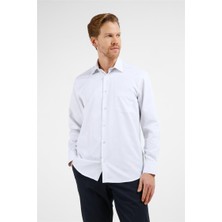 İmza Beyaz - Gri Çizgili Desen Sert Yaka Uzun Kol Cepli Comfort Fit Pamuklu Gömlek 1004255275