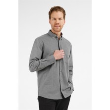 İmza Füme Düğmeli Yaka Uzun Kol Cepli Comfort Fit Pamuklu Gömlek 1004255234