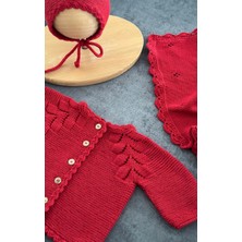 Florije Baby Triko Ajurlu Bebek Hırka ve Şapka Seti