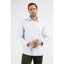 İmza Beyaz Kendinden Desenli Sert Yaka Uzun Kol Cepli Comfort Fit Pamuklu Gömlek 1004255211