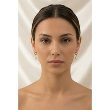 Birinci1926 Taşlı Halka Doğal Pembe Inci Küpe