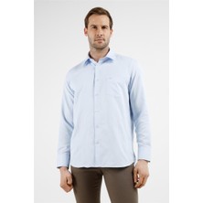 İmza Koyu Mavi Çizgili Desen Sert Yaka Uzun Kol Cepli Comfort Fit Pamuklu Gömlek 1004255268