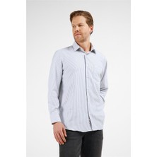 İmza Siyah Çizgili Desen Sert Yaka Uzun Kol Cepli Comfort Fit Pamuklu Gömlek 1004255224