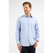 İmza Koyu Mavi Kendinden Desenli Sert Yaka Uzun Kol Cepli Comfort Fit Pamuklu Gömlek 1004255225