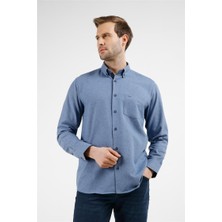 İmza Koyu Mavi Düğmeli Yaka Uzun Kol Cepli Comfort Fit Pamuklu Gömlek 1004255234