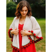 Megahan Boutique Megahan Kirmizi Güllü Beyaz Buket El Orgusu Tig Isi Hediyelik Şal,sevgılıler Günü Megaşal