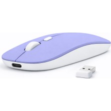 Sneezy Laptop Için Ince Kablosuz Mouse Bluetooth Bağlantı Şarjlı Batarya USB Alıcılı Taşınabilir Tasarım Lavant