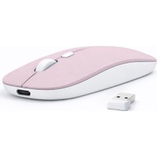 Sneezy Laptop İçin İnce Kablosuz Mouse Bluetooth Bağlantı Şarjlı Batarya USB Alıcılı Taşınabilir Tasarım - Pembe