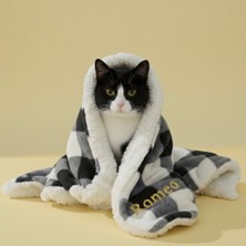 Feyza Design Isme Özel Kedi ve Köpek Kuzu Tüyü Polar Çift Katlı Battaniye