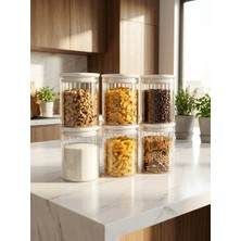 Countra 6'lı Beyaz Vakum Kapaklı Çizgi Desen Cam Kavanoz Şeffaf Gövde Gıda Saklama Kabı 850 ml